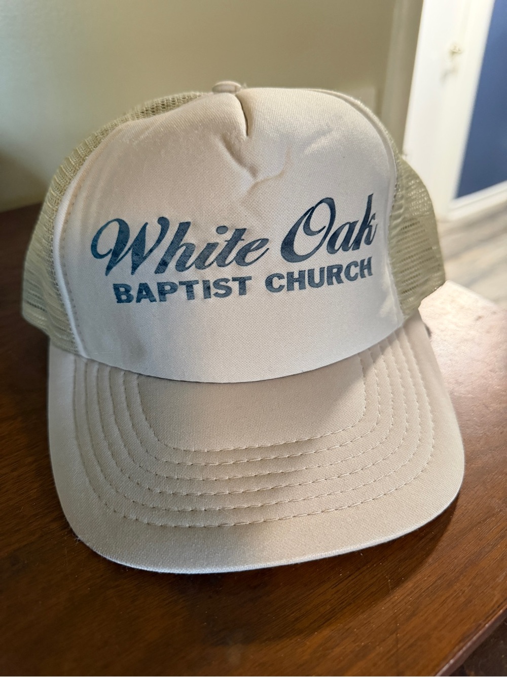 Vintage White Oak Baptist Church Beige Trucker Hat